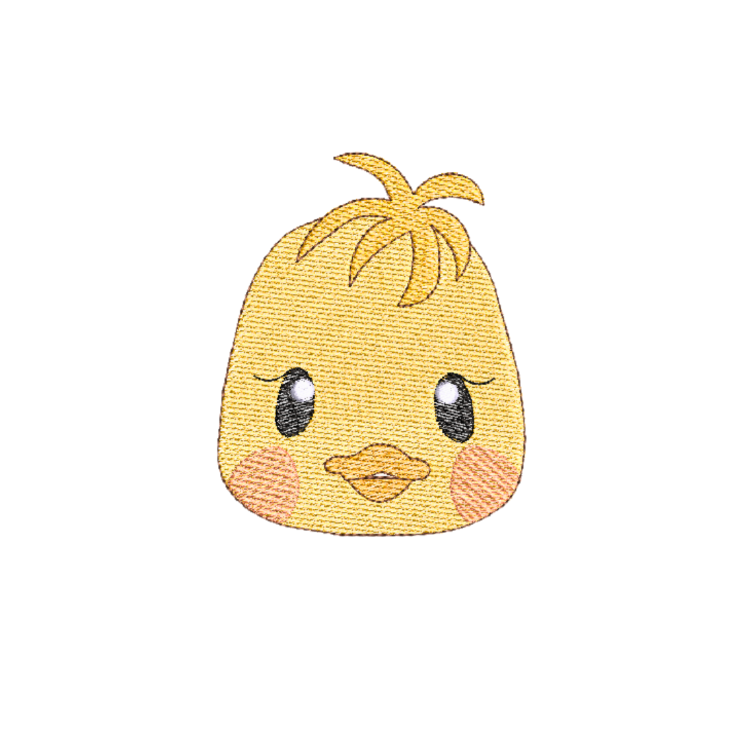 This is an image of a machine embroidery design by Stitches & Strokes, featuring a baby duck face. This adorable baby duck face machine embroidery pattern is perfect for embroidery on baby items like onesies, burp cloths, bibs, and more.