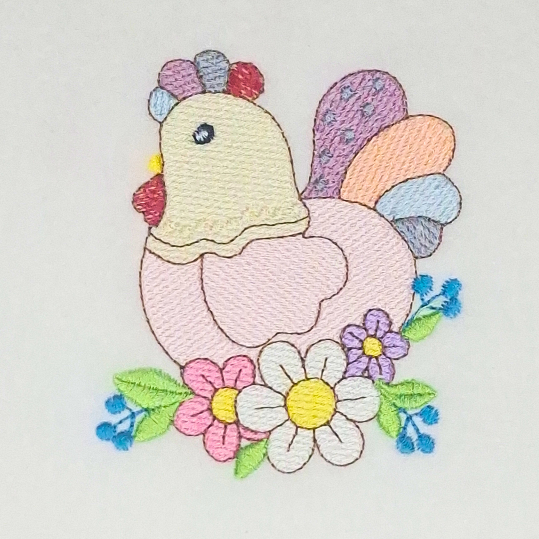 Hen With Flower Nest Machine Embroidery Design