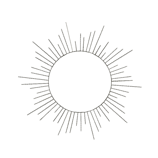 This is an image of a machine embroidery design from Stitches & Strokes, featuring a sun outline design.