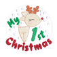 This is a Christmas themed machine embroidery design featuring a baby deer in a snow globe with snowflakes and the quote "My First Christmas" This design is perfect for embroidery on newborn babies clothing and onesies.