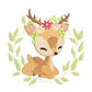 This is an image of a machine embroidery design featuring a baby deer with flowers on it's head and sitting in a leaf wreath. This Baby Deer machine embroidery design is perfect for embroidery on baby burp clothes and onesies for baby shower gifts.