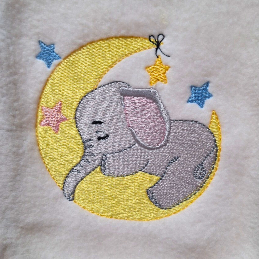 Baby Elephant on the Moon Machine Embroidery Design