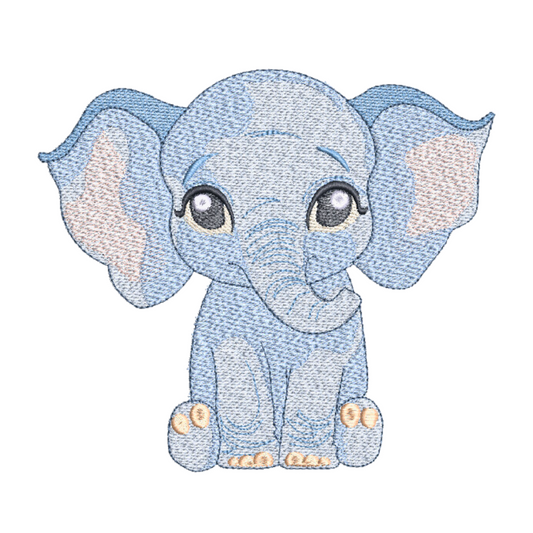 This is a machine embroidery design of a cute blue baby elephant with pink shades in his ears and pink detail on his feet. This baby elephant machine embroidery design can be embroidered for baby boys and girls.