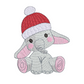 This is an image of a baby elephant with a red Christmas hat (beanie). This baby elephant machine embroidery pattern is perfect for embroidery on clothes and onesies for baby boys and girls. This is a unique original design.