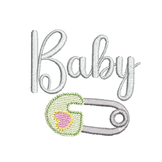 Baby Font With Diaper Pin Machine Embroidery Design