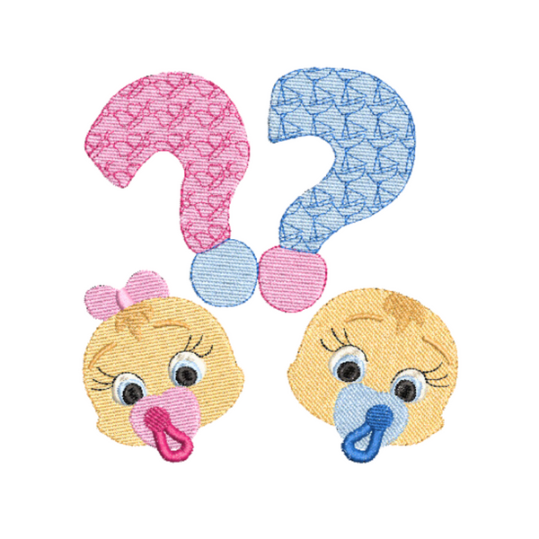Baby Gender Reveal with Question Marks Machine Embroidery Design