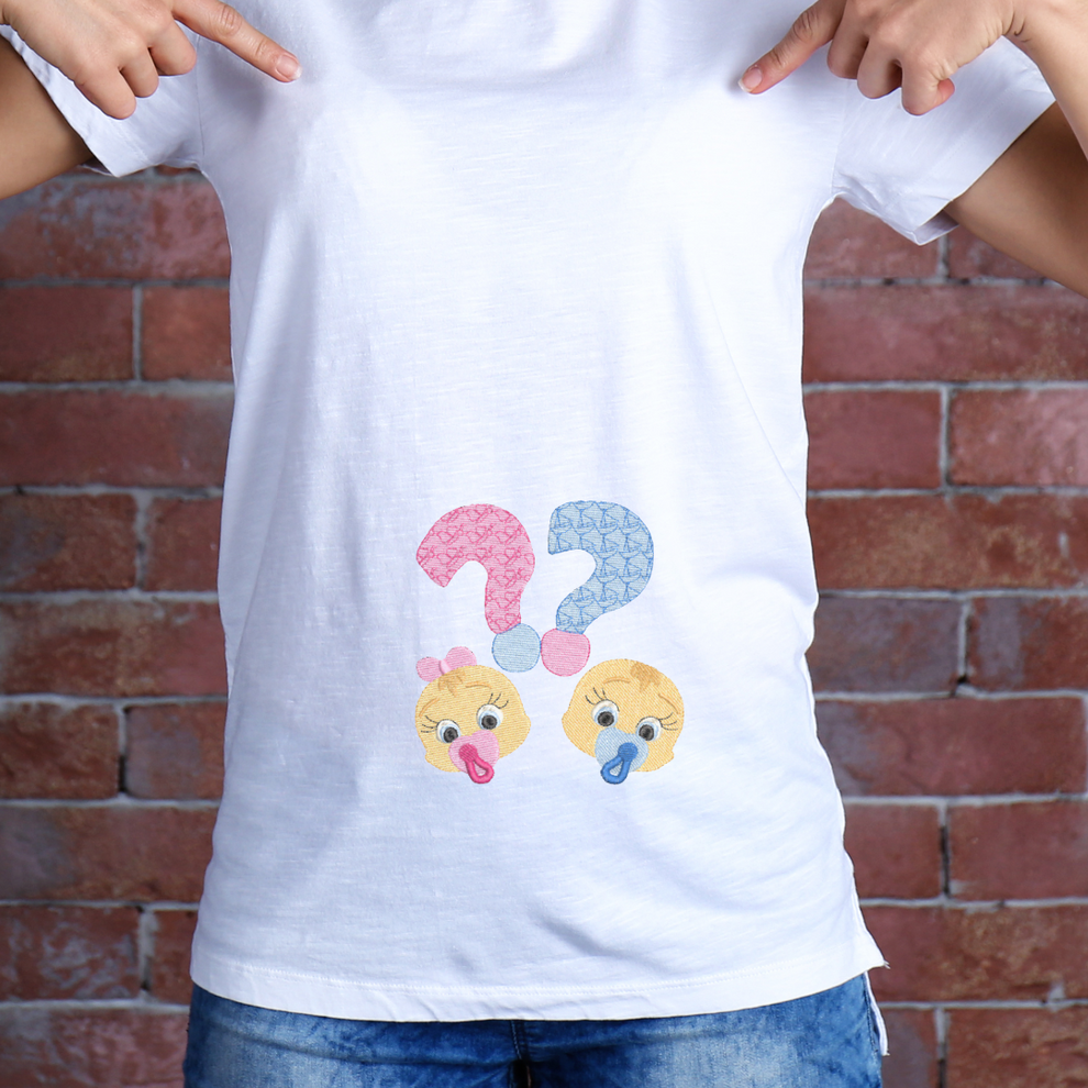 Baby Gender Reveal with Question Marks Machine Embroidery Design