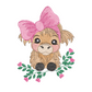 This is an image of a Machine Embroidery Design by Stitches & Strokes, featuring an adorable Baby Highland Cow with a pink headband and little heart shaped flowers. This Highland Cow Machine embroidery pattern is perfect for embroidery on little girls- t-shirts, baby burp cloths, bedding, travel bags, and more.