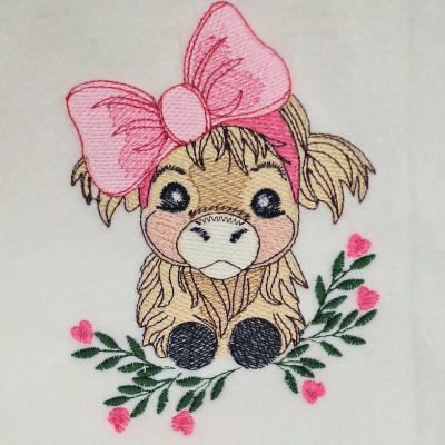 Baby Highland Cow Machine Embroidery Design