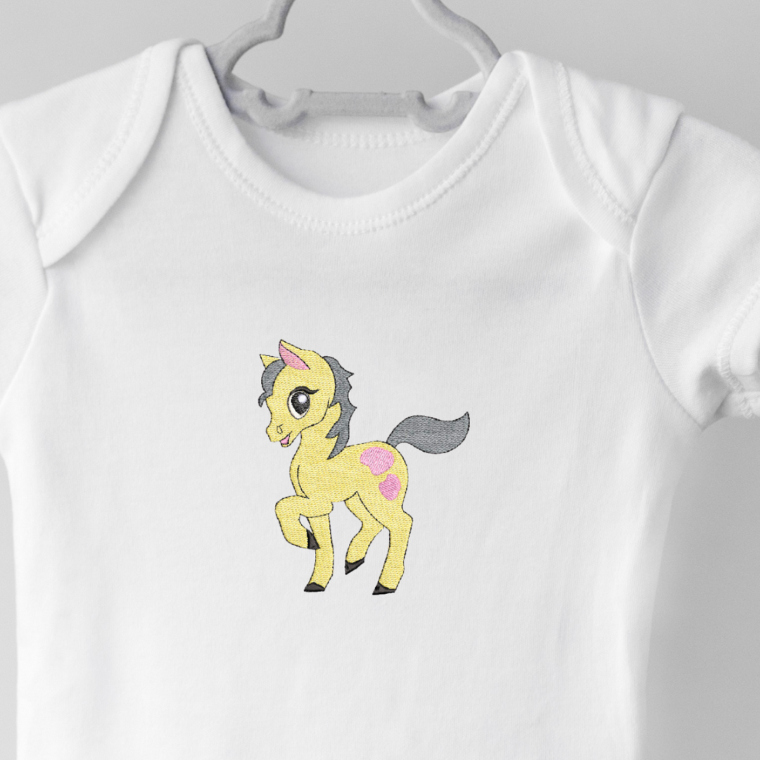 This is an image of a baby horse machine embroidery design.