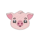 This is an image of a machine embroidery design by Stitches & Strokes, featuring a cute little pink baby pig face. This is an adorable piglet machine embroidery design that is perfect for embroidery on baby items like baby onesies, blankets, crib bedding, and burp cloths.