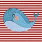 This is an image of a machine embroidery design featuring a baby blue whale. This baby blue whale machine embroidery design is perfect for embroidery on baby clothes, burp cloths, and bibs for baby showers gifts.