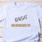 This is an image of a machine embroidery design featuring an Afrikaans quote "Bakgat Boerseun. This Boerseun machine embroidery design is perfect for embroidery on t-shirts for boys and baby onesies. This design will make great gifts for baby showers and kids birthdays.