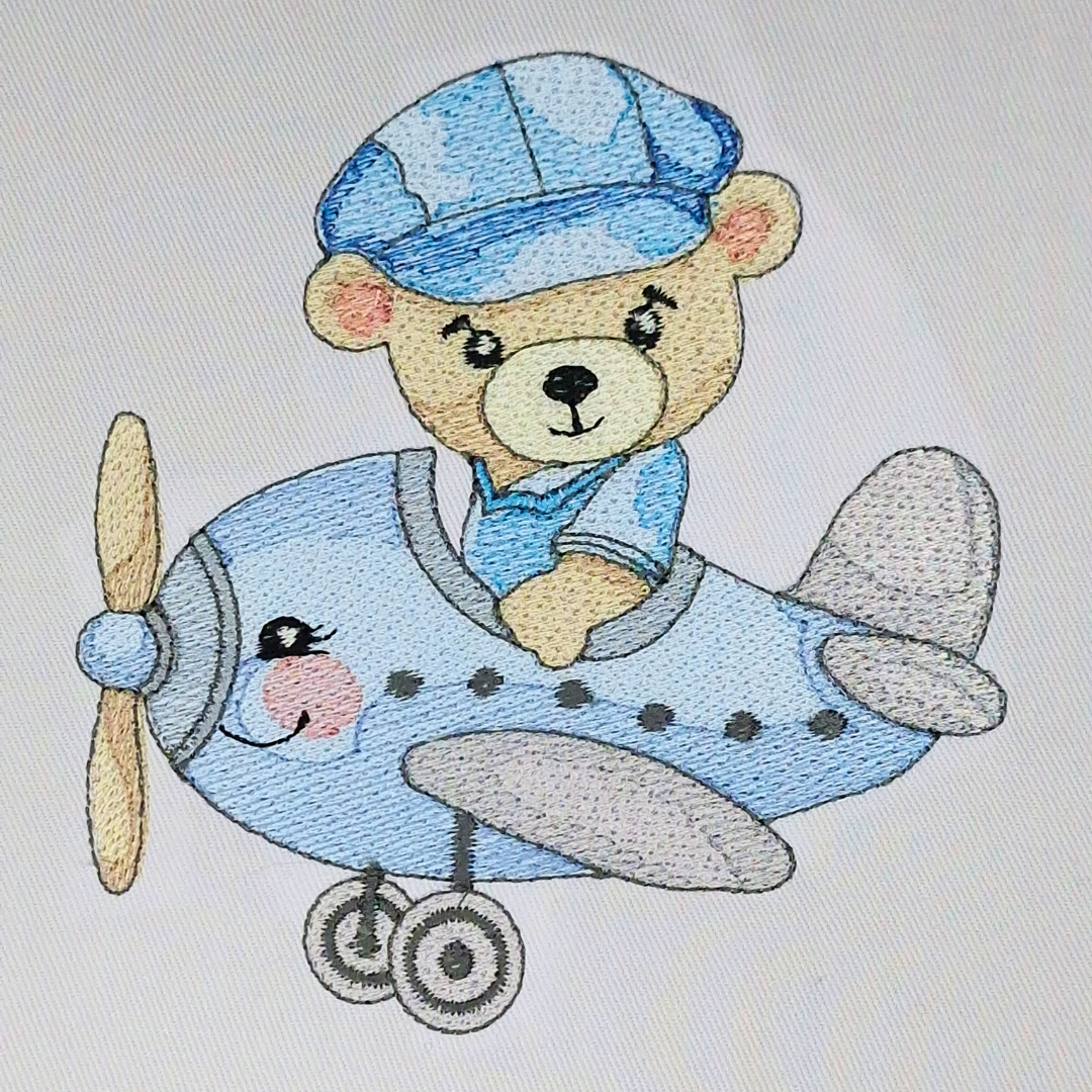 Bear In Airplane Machine Embroidery Design