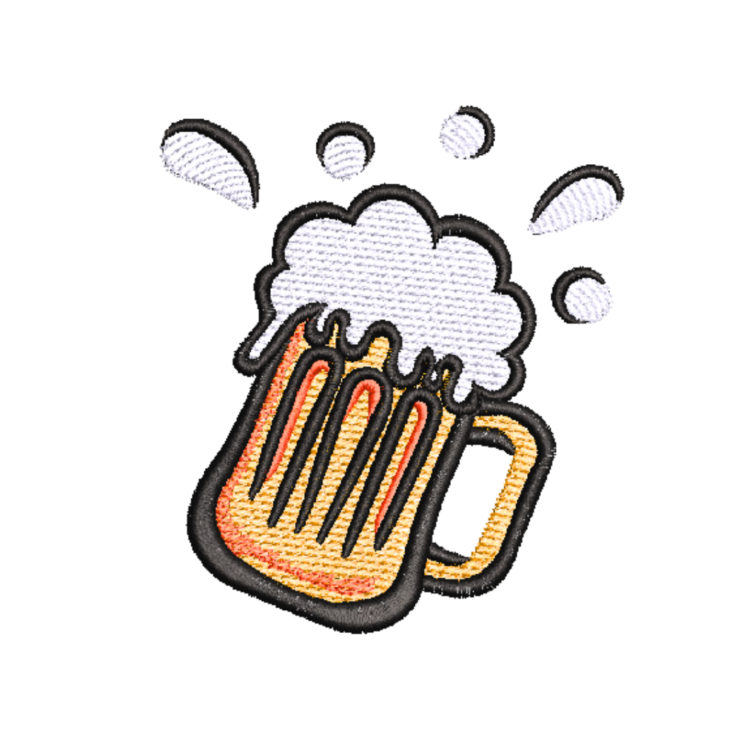 This is an image of a machine embroidery design featuring a frothy beer mug. This Beer Mug machine embroidery design is perfect for embroidery on t-shirts, aprons, bar towels, and more. The Beer Mug machine embroidery design will make ideal gifts for Father's day, Birthdays, and Christmas, and will make any Beer Lover's Day.