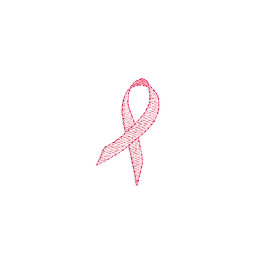 This is an image of a machine embroidery design by Stitches & Strokes, featuring a Cancer Awareness Ribbon, available in three hoop sizes. This cancer awareness ribbon machine embroidery pattern is perfect for embroidery on t-shirts and golf shirts for women.