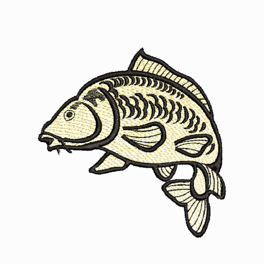 This is an image of a machine embroidery design featuring a Carp Fish. This easy carp fish machine embroidery design can be used for t-shirts, travel bags, accessories, and towels for men and boys, and is perfect for crafting Father's Day, Birthday, and Christmas Gifts.