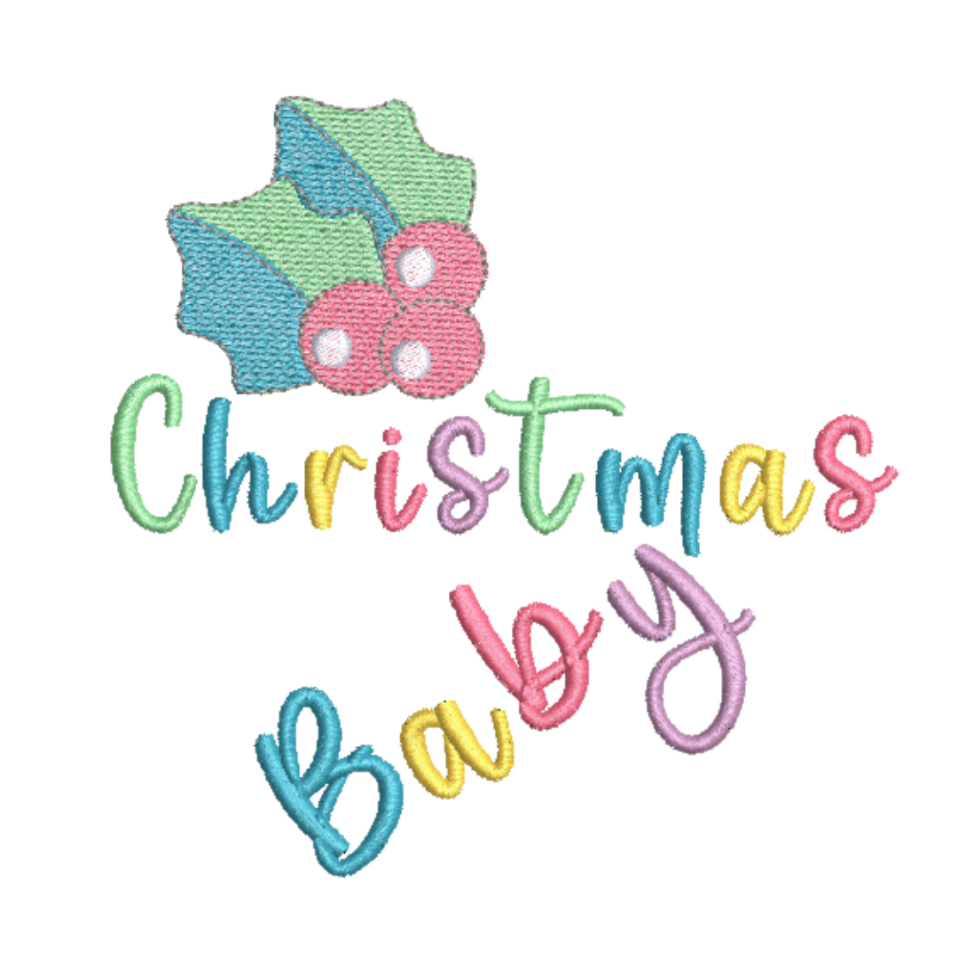 This is an image of a Christmas Newborn baby machine embroidery design in baby pastel colors