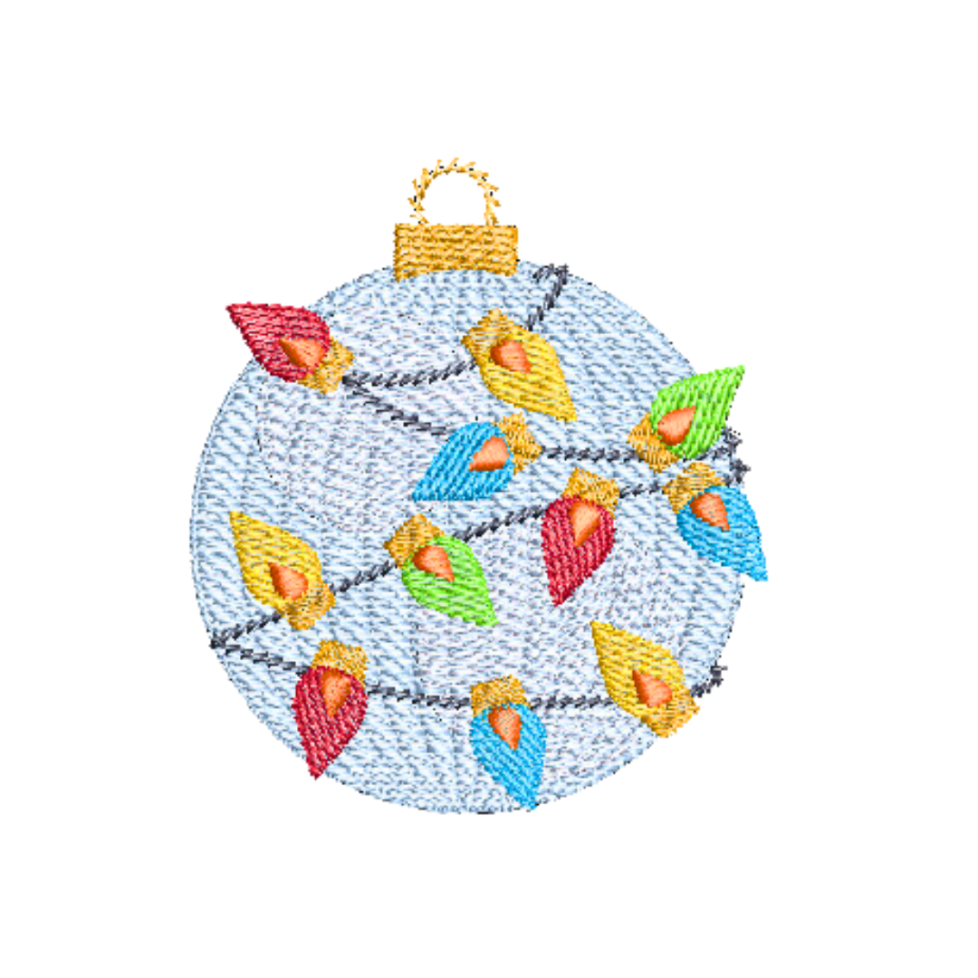 Christmas Ornament with Christmas Lights Machine Embroidery Design