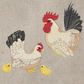 This is an image of a machine embroidery design bundle. This bundle consists of a Rooster, and Hen with chicks machine embroidery designs. These two brown and black chickens will make beautiful tea towels, oven mittens, and aprons for bridal showers and house warming gifts.