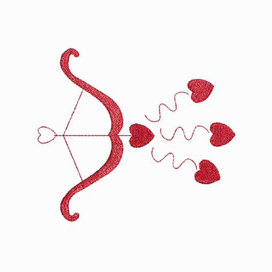 This is an image of a Cupid's Bow Shooting Hearts machine embroidery design.