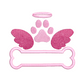 This is an image of an applique machine embroidery design featuring a dog bone and paw with angel wings and halo.