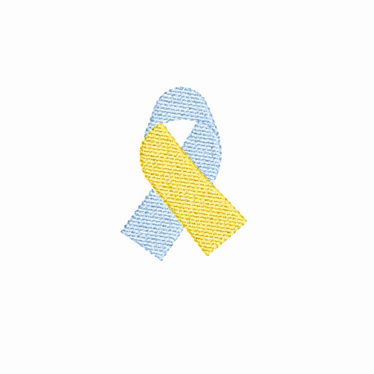 This is an image of a machine embroidery design by Stitches & Strokes featuring a Down Syndrome Awareness Bow. This Down Syndrome Awareness Machine Embroidery Pattern is perfect for T-shirts, Jackets, Flags, and accessories.