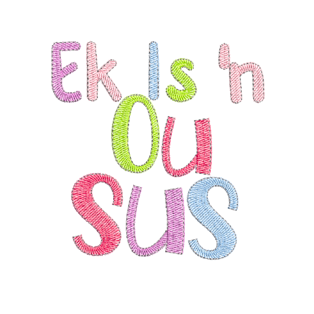 This is an image of a machine embroidery design by Stitches & Strokes, featuring an Afrikaans Quote "Ek Is 'n Ousus" (meaning "I am a big sister) Machine Embroidery Design. This machine embroidery pattern is perfect for embroidery on T-shirts for new big sisters. 