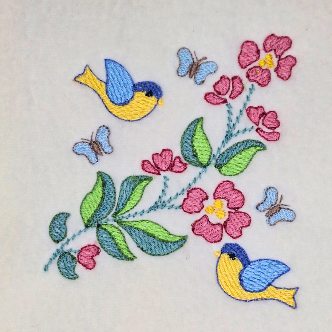 Flower Spray with Birds Machine Embroidery Design