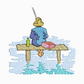 This is an image of a machine embroidery design by Stitches & Strokes, featuring a man on a bench with a fishing pole. This serene fishing scene is perfect for embroidery on men's shirts, accessories, and fishing gear.