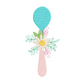 This is an image of a Machine 
Embroidery Design by Stitches & Strokes, featuring a Kitchen Spoon in blue and pink with a flower spray on the handle. This Kitchen Spoon Embroidery Pattern  is ideal for embroidery on gifts such as aprons, tea towels, and dish towels for weddings and bridal showers.