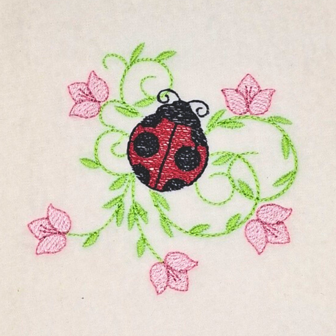 Ladybird With Flowers Machine Embroidery Design