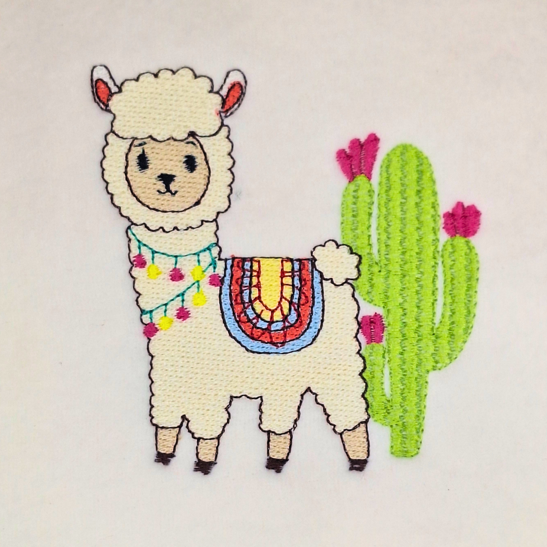 Llama with Cactus Machine Embroidery Design