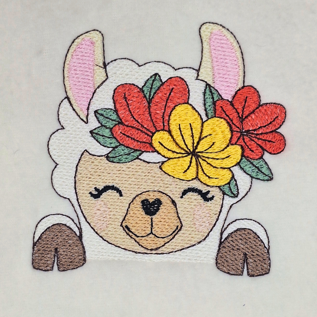 Llama with Flowers Machine Embroidery Design