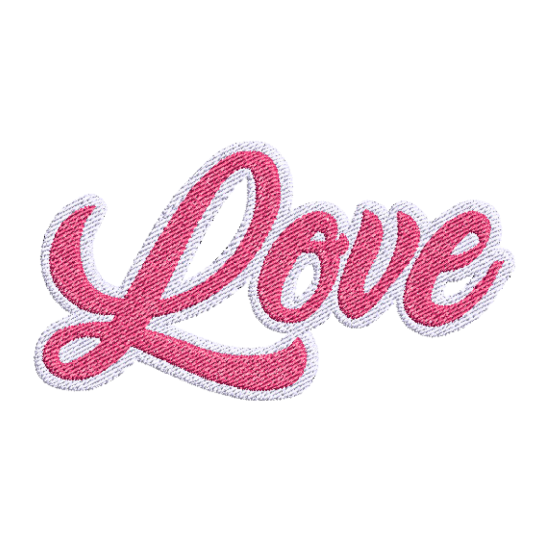 This is an image of a Love quote machine embroidery design. This text can be embroidered on any project and is perfect for Valentine's Day gifts.