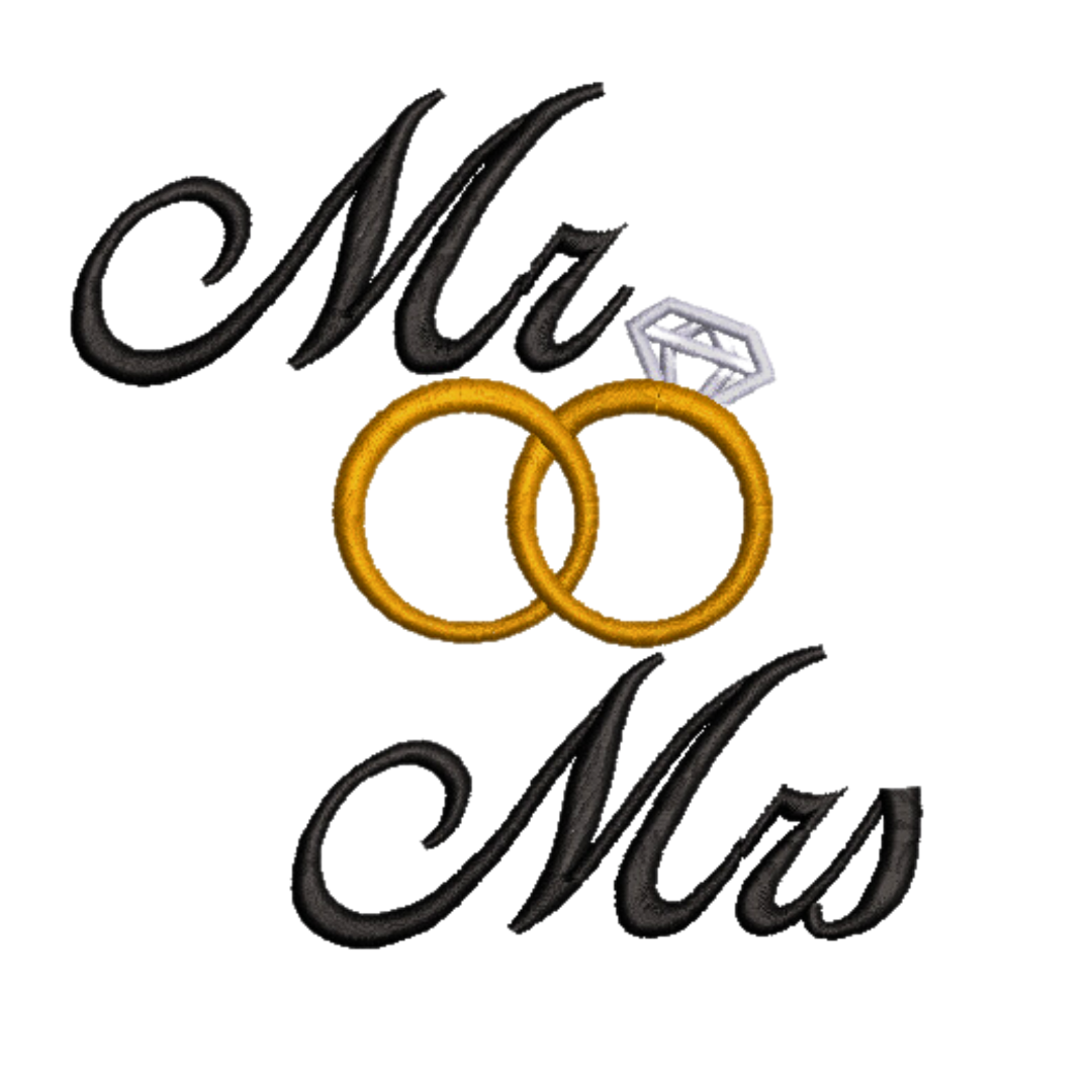 Mr & Mrs Quote with Wedding Rings Machine Embroidery Design