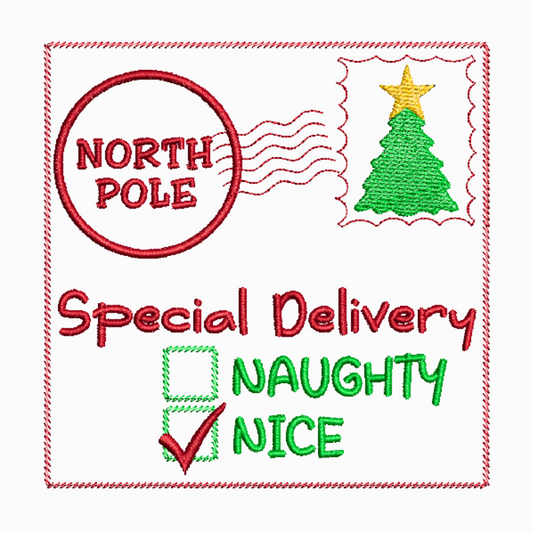 Naughty Nice Postage Stamp Machine Embroidery Design