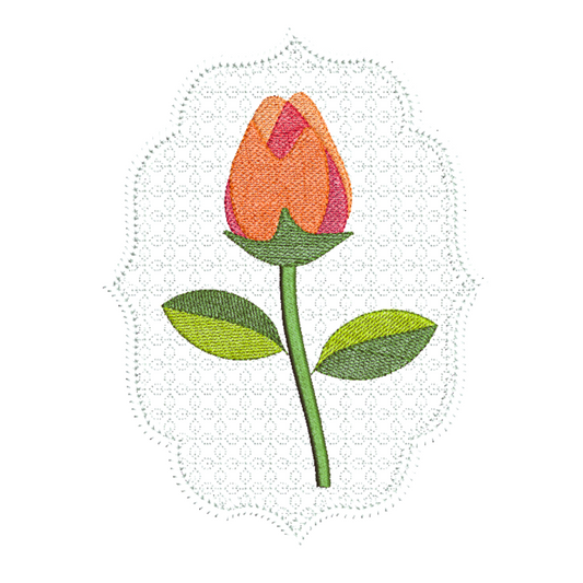 Orange and Pink Rose in Frame Machine Embroidery Design