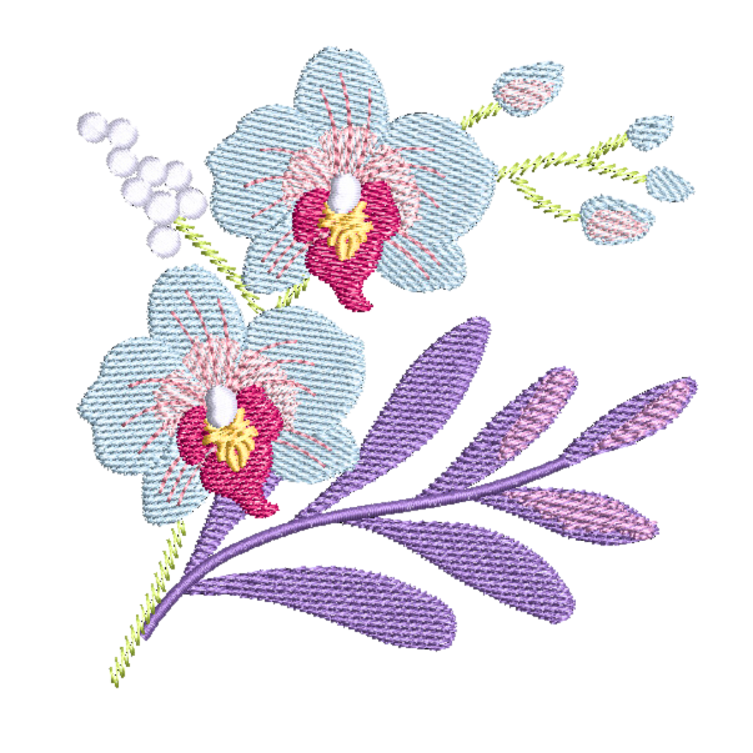 Orchid Branch Machine Embroidery Design