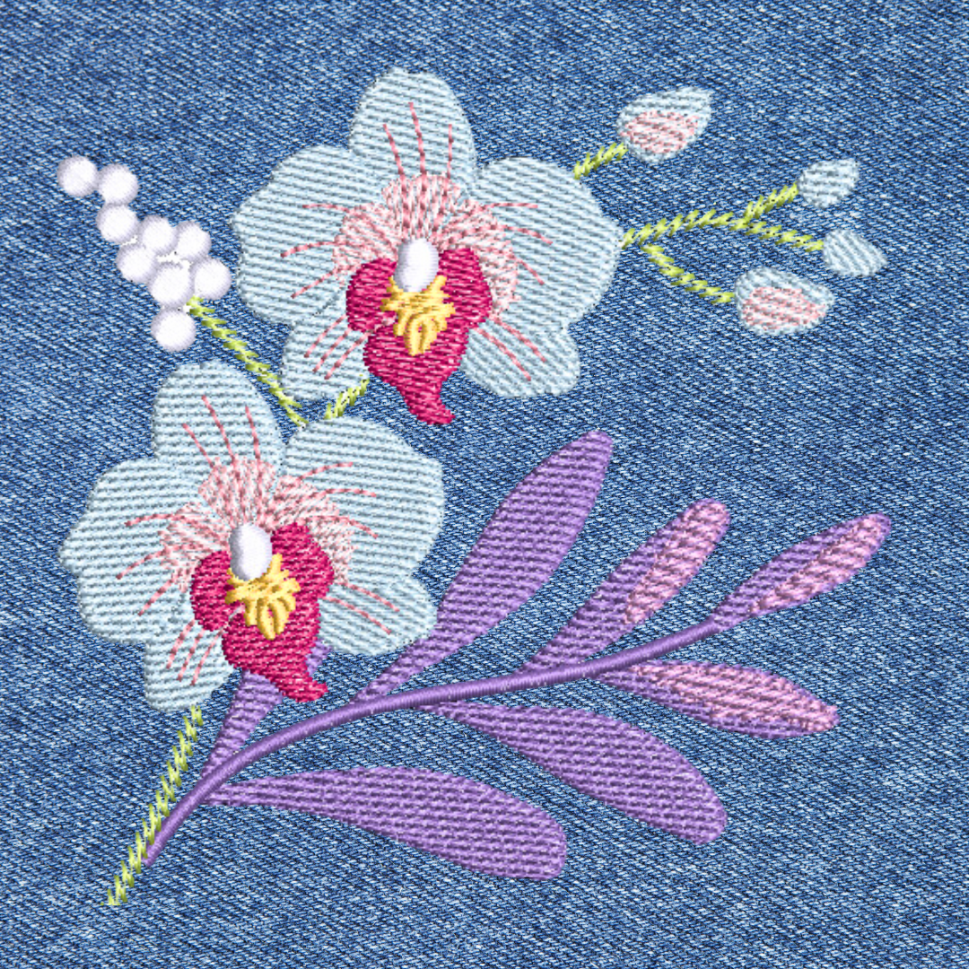 Orchid Branch Machine Embroidery Design