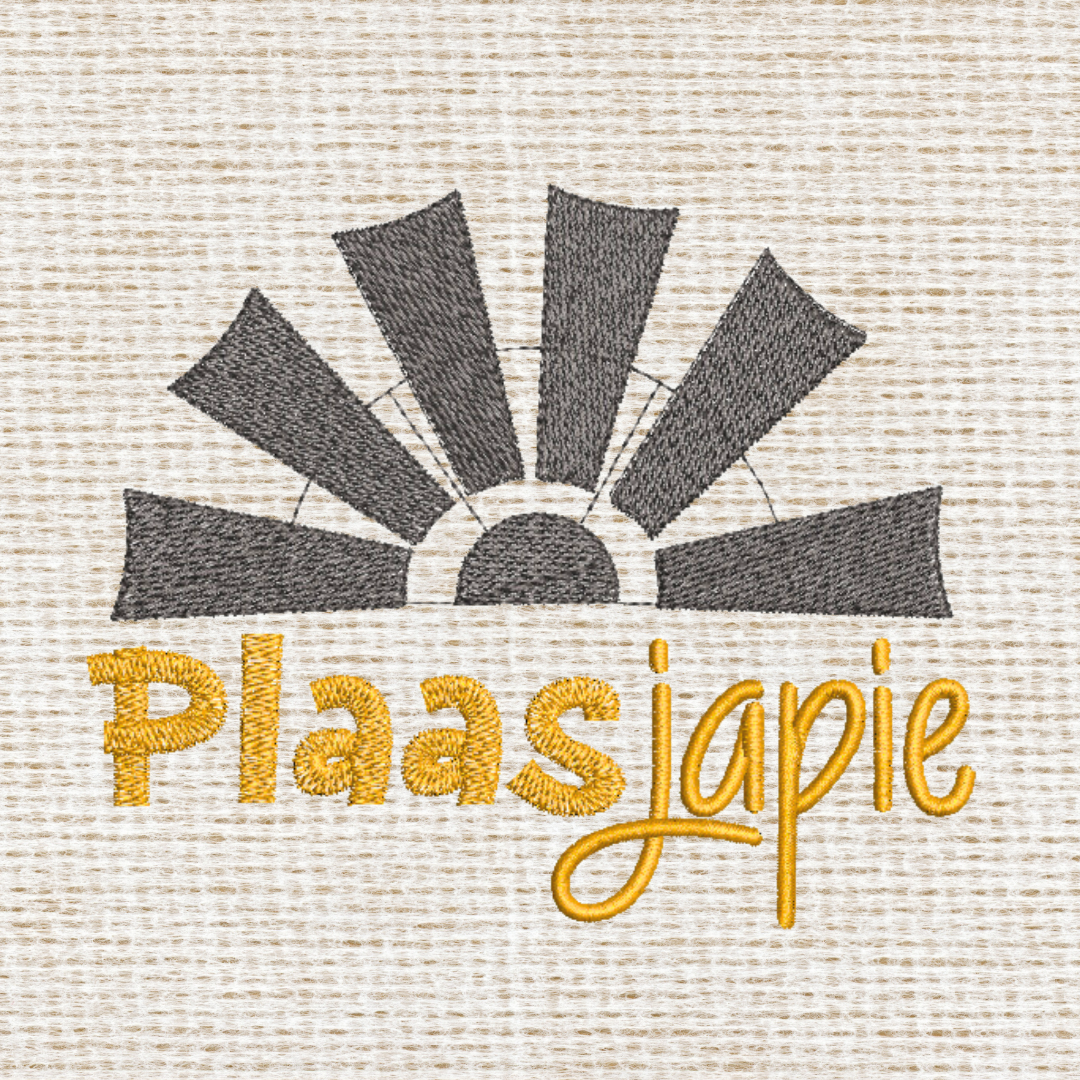 Plaasjapie Afrikaans Quote with Windmill Machine Embroidery Design