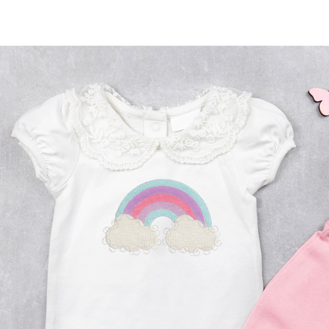 Rainbow with Clouds Machine Embroidery Design