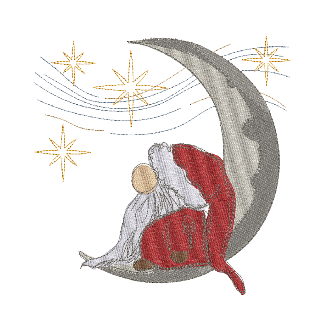 Santa Clause On Moon Machine Embroidery Design