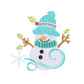 This is an image of a machine embroidery design by Stitches & Strokes, featuring an adorable snowman with Holly twig arms, and dressed in a blue hat and scarf. This cheerful snowman machine embroidery design is perfect for embroidery on Christmas gifts like aprons, stockings, and home décor items.