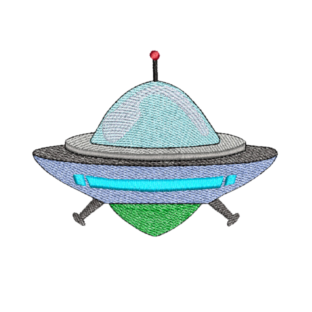 This is an image of a captivating Spaceship Machine Embroidery Design, perfect for adding a touch of cosmic adventure to your sewing projects.