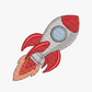 This is an image of a machine embroidery design featuring a red and grey spaceship launching into space.