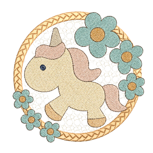 Unicorn in Frame with Flowers Machine Embroidery Design