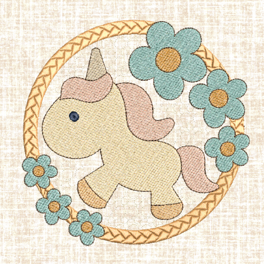 Unicorn in Frame with Flowers Machine Embroidery Design