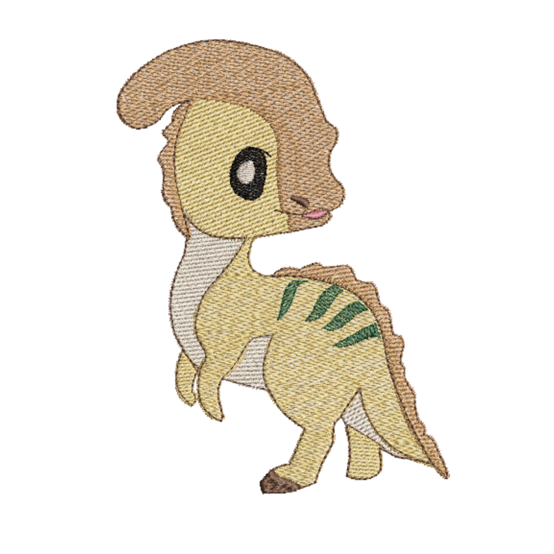 This is a baby dinosaur (Parasaurolophus) machine embroidery design. This is an unique original design that is perfect for embroidery on baby boys, and toddlers onesies, t-shirts, and more.