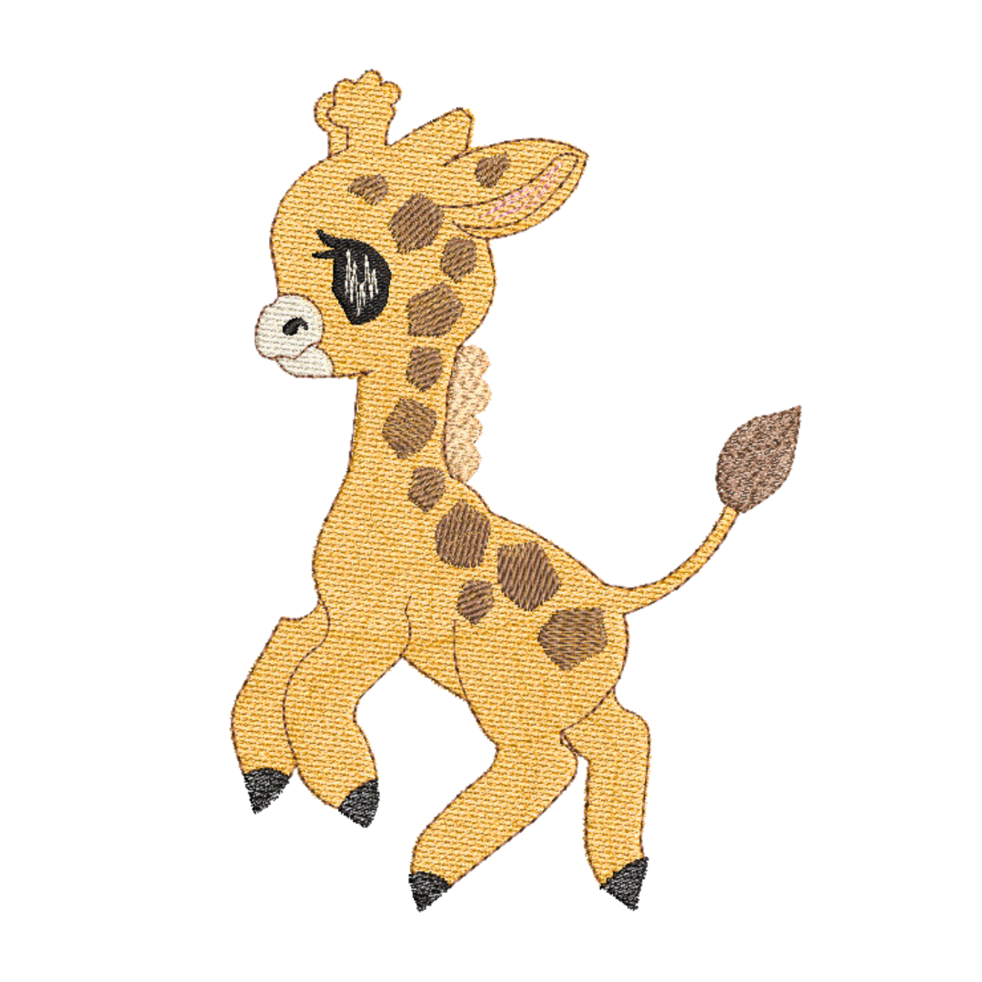 This is an image of a simple but cute baby giraffe safari machine embroidery design.